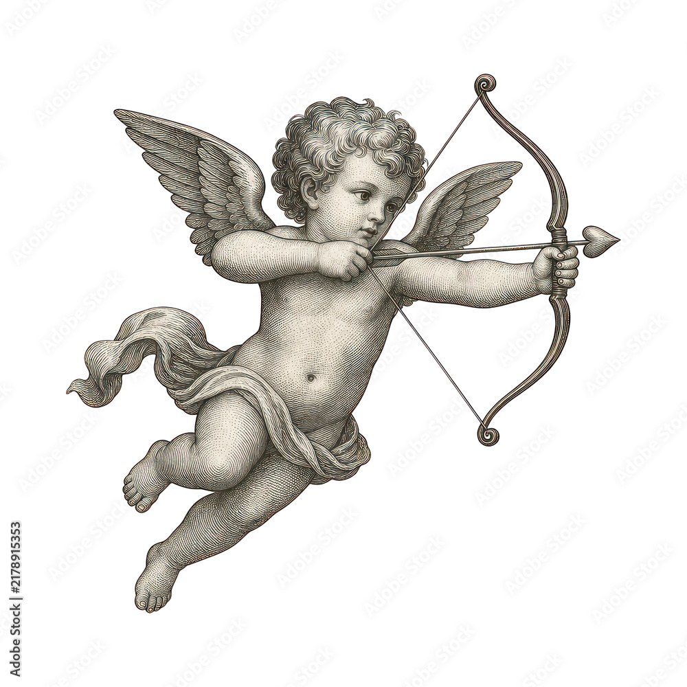 Fototapeta premium PNG Vintage cupid angel with bow and arrow isolated on transparent background