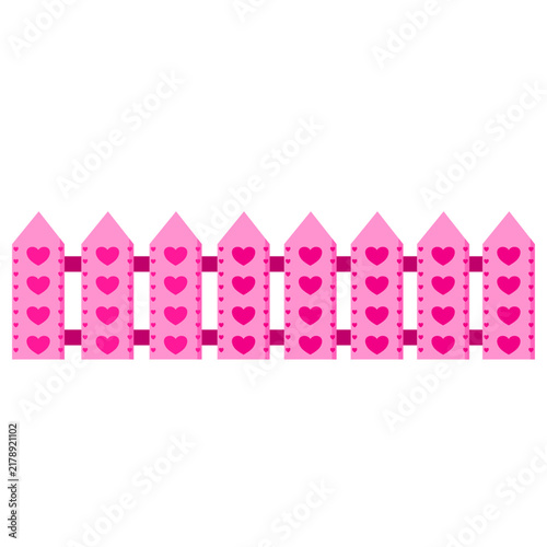 Pink picket fence with heart patterns
