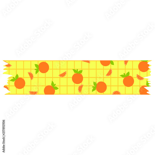 Orange fruit pattern on yellow grid bsckground