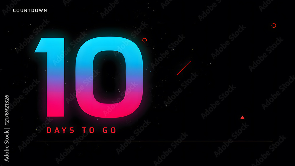 Obraz premium 10 days to go illustration. modern counting number illustration 10 days to go. on a black background. with copyspace area for text, created with generative ai