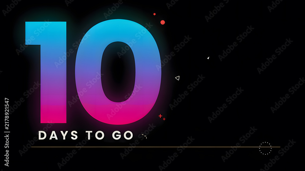 Obraz premium 10 days to go illustration. modern counting number illustration 10 days to go. on a black background. with copyspace area for text, created with generative ai