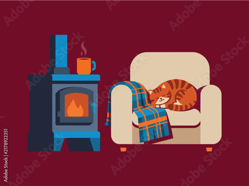 Foto Cozy Cat by Warm Wood Stove