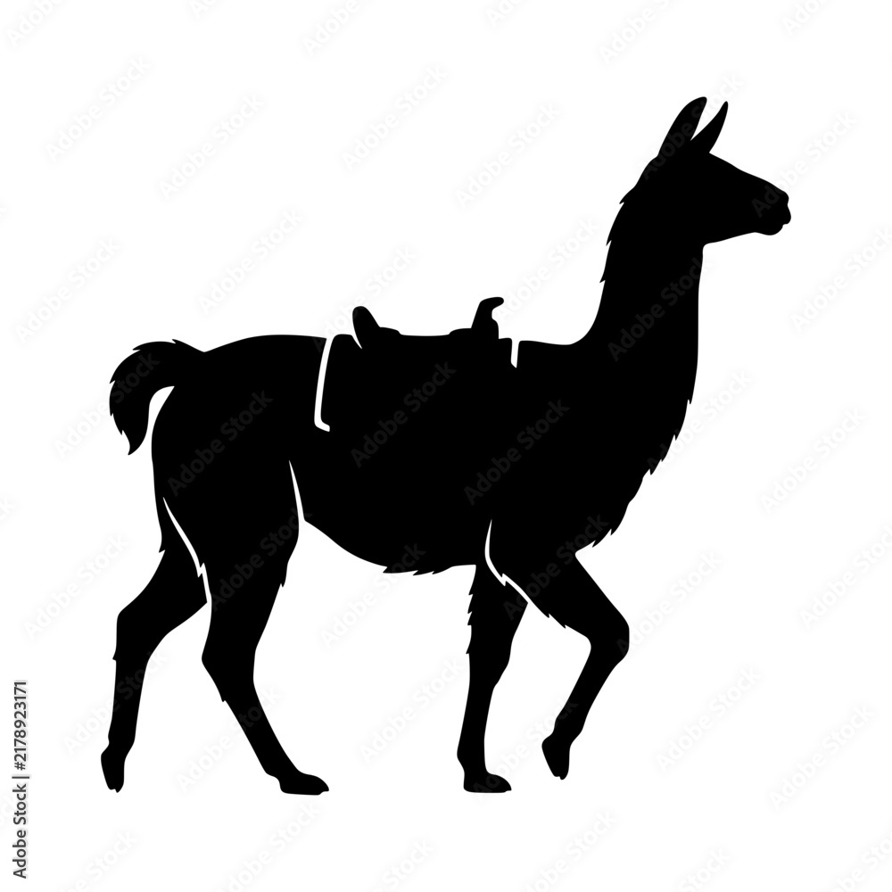 Fototapeta premium Llama carrying saddle silhouette vector illustration, Llama with saddle silhouette