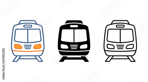 Three modern train icons in line art style