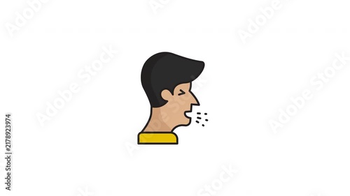 Sick person sneezing with dark hair and yellow shirt. Suitable for healthcare, illness, and allergyrelated concepts.