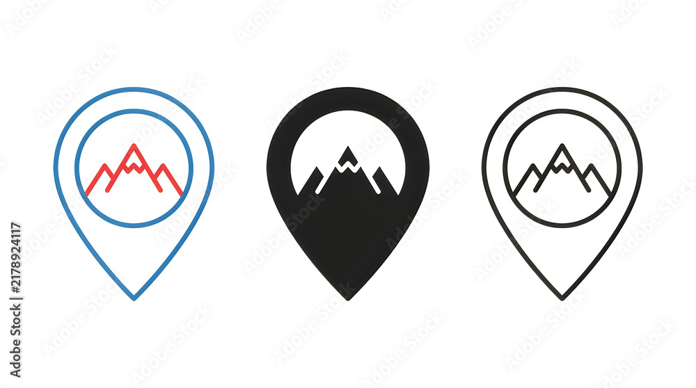 Naklejka premium Mountain illustration in location pin icons