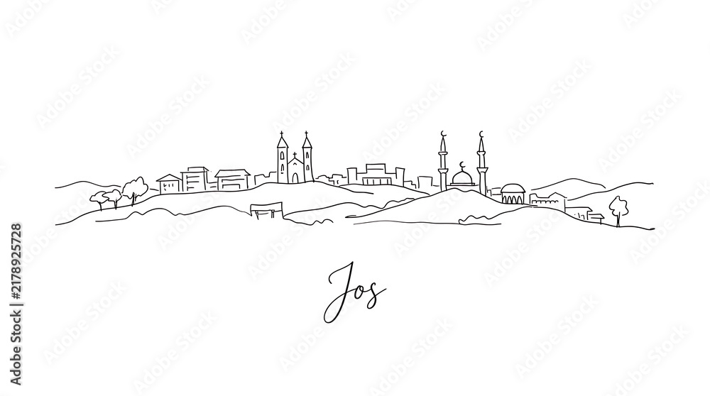 Obraz premium Minimalist Line Art Depiction of a City Skyline with Famous Architectural Elements
