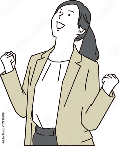 拳を握りガッツポーズをする若い女性のイラスト素材