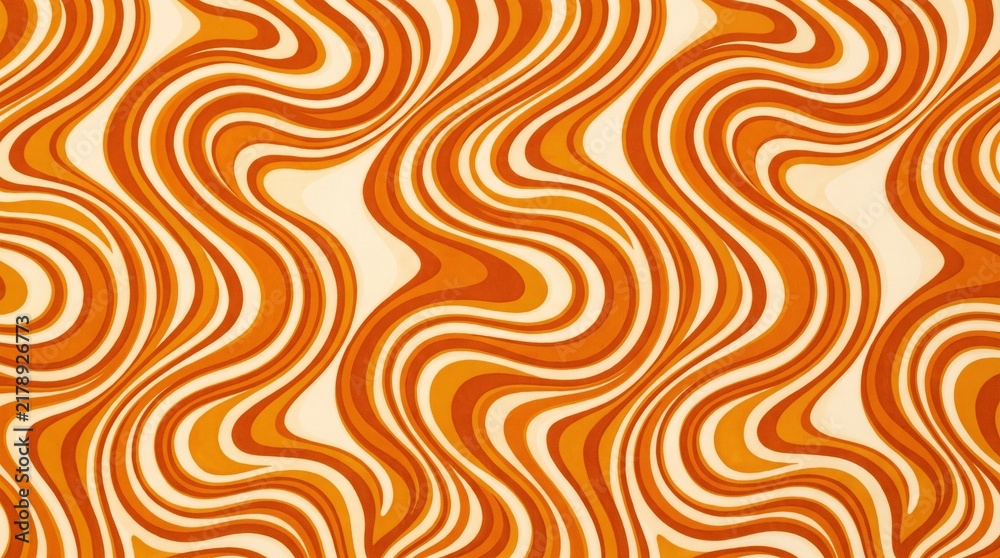 Orange swirl pattern on ivory background creates a retro aesthetic