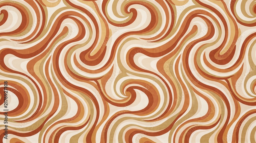 Retro swirl pattern curling in shades of brown and beige