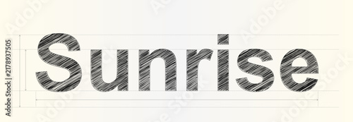 Creative hand drawn style text featuring the word sunrise with technical grid lines for design