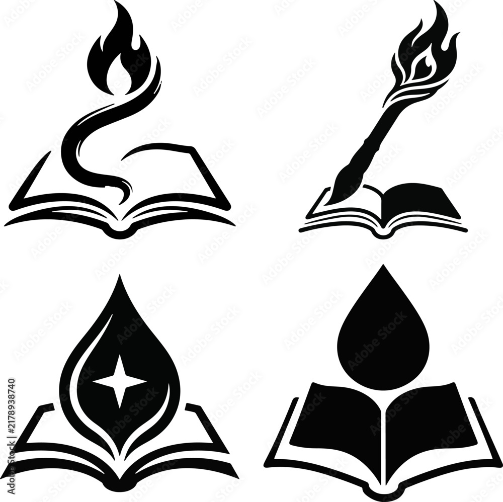Fototapeta premium A set of monochrome vector icons depicting education knowledge literature and the lifelong journey of gaining wisdom through dedicated study and reading