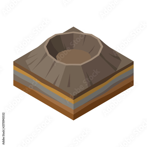 Isometric Illustration of a Geological Crater Cross Section Representing Soil Strata Layers