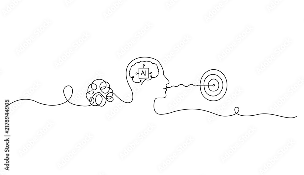 Obraz premium Artificial Intelligence Mind with Human Face Minimalist Line Art