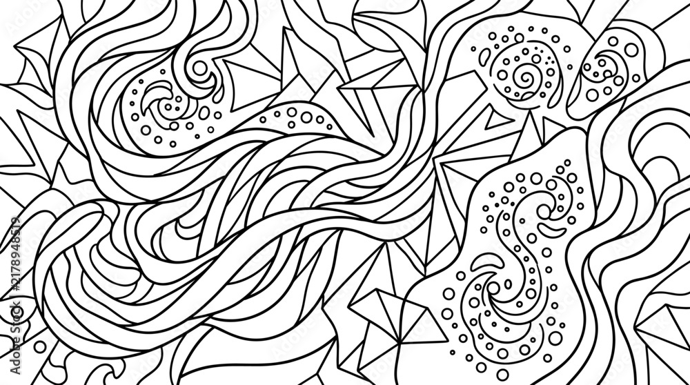 Fototapeta premium Abstract black and white vector illustration with organic flowing lines and geometric shapes, graphic element