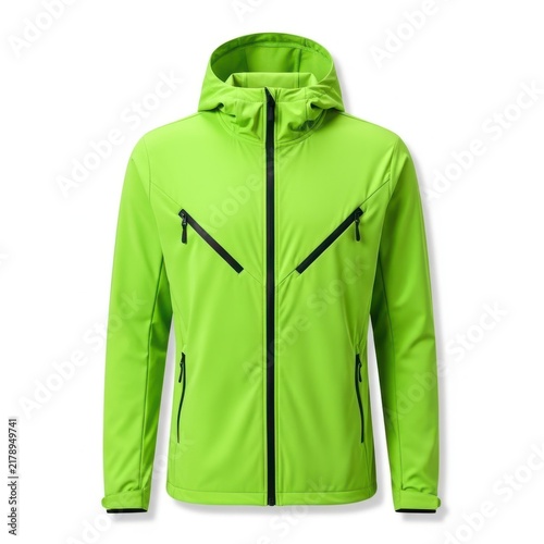 A bright green jacket with black accents