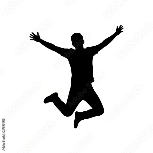 Silhouette of Man Jumping for Joy with Open Arms, Mid-Air Leap Vector Illustration of Celebration, Freedom, Energy, and Success