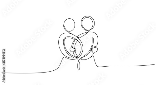 Continuous Line Art Couple Hugging Forming Heart Shape Isolated