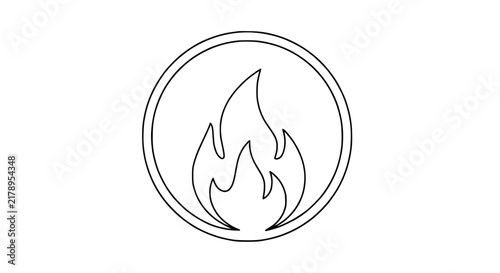 Fire Icon Circle Outline, Flame Symbol Isolated