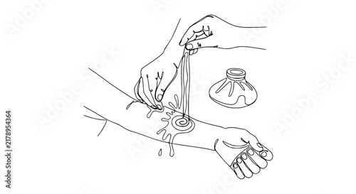 Henna Tattoo Application on Arm - Isolated Line Art