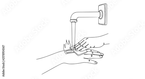 First Aid for Burn: Cooling Hand Under Running Water from Tap