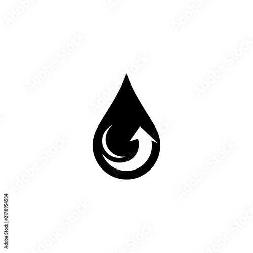 Black drop with white recycling arrow inside, isolated on white background