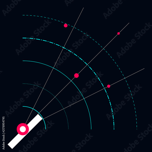 Obraz na plátne Digital radar screen interface showing scanning signal lines and multiple target