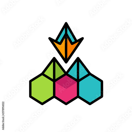 3D isometric colorful download arrow icon set for digital marketing and data transfer