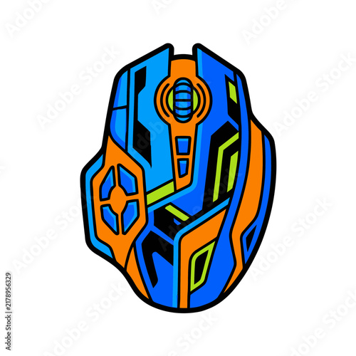 Futuristic gaming helmet with neon blue and orange geometric design for esports and VR technology