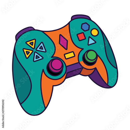 Vibrant modern gaming controller with colorful geometric button design for interactive play