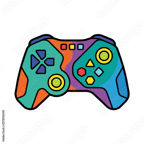 Vibrant retro game controller icon with colorful geometric buttons for gaming design