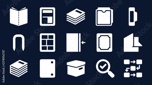 Minimal vector icon set for book publishing and archive