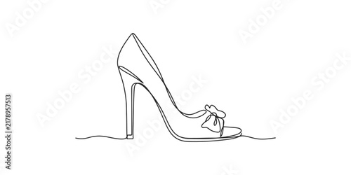 Continuous single line drawing of a stylish high heel shoe for women with a cute bow detail