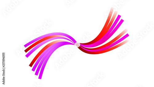 Ribbon strands flare outward in a curved magenta and red abstract design.