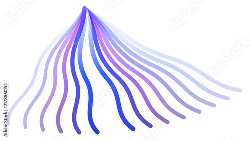 Flowing purple lines cascade down from a single point in an abstract design.