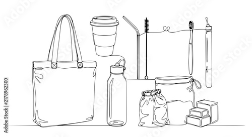 Eco Friendly Lifestyle Objects Line Art Isolated Transparent Background