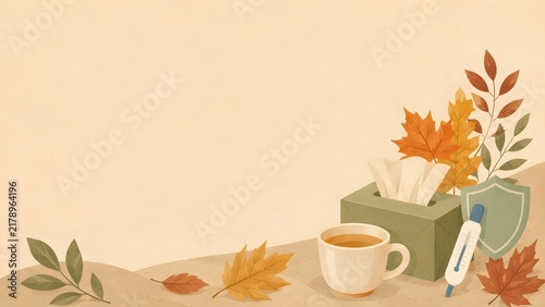 Seasonal change health care information background with autumn leaves