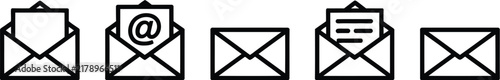 Email icon set line vector outline envelope message mail communication contact newsletter inbox post symbol