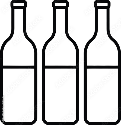 Wine bottle icon line vector outline set for glass drink alcohol beverage bar restaurant menu design