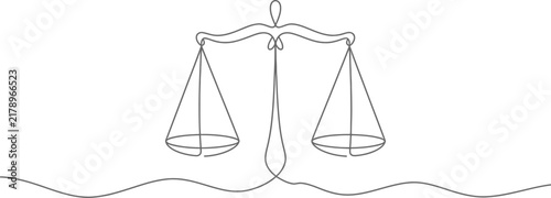 Scales of justice continuous one line art vector draw law firm balance legal symbol illustration