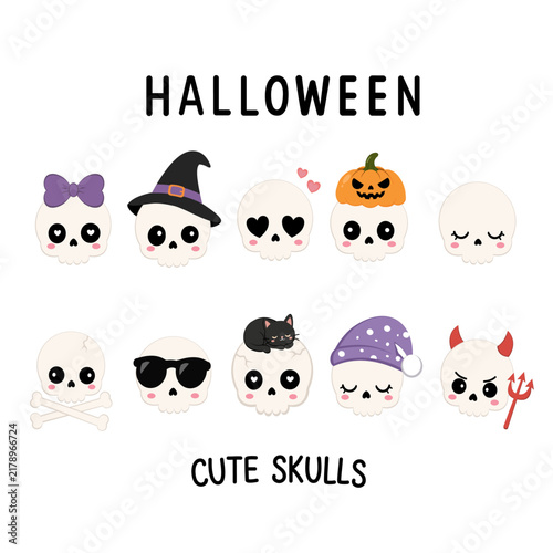 Cute Halloween Skulls Collection with Spooky Characters
