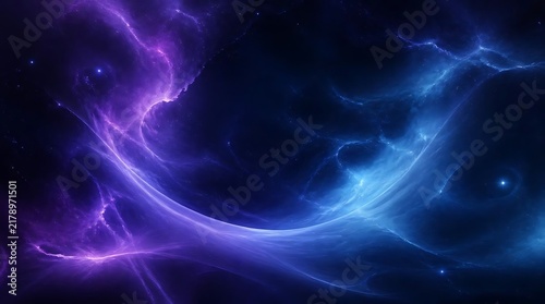 Abstract glowing purple and blue cosmic nebula energy wave.