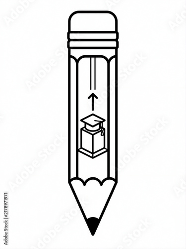 Minimalist Line Art Vector Illustration of a Pencil with an Upward Graduation Cap Icon Concept