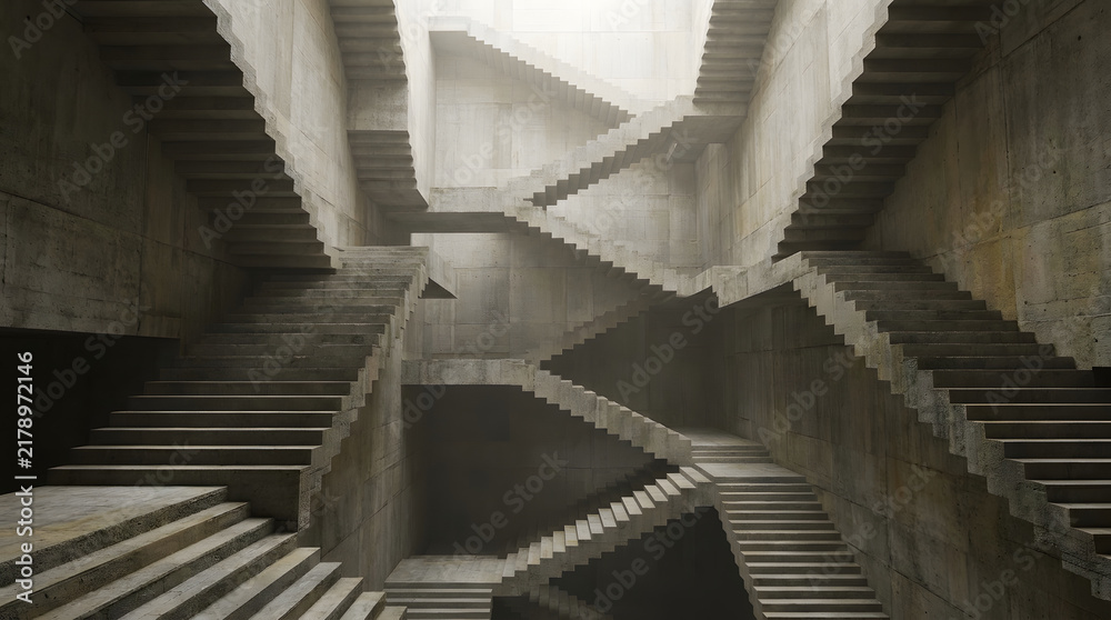 Fototapeta premium Monumental Brutalist Stair Canyon Abstract Architectural Background