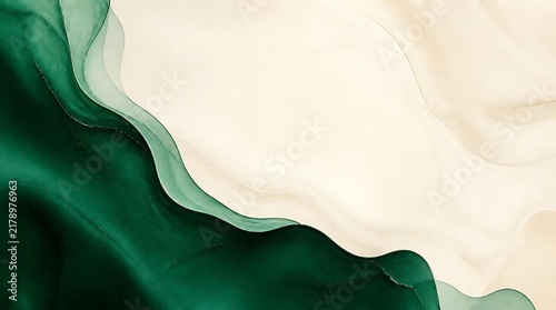 Abstract green and beige fluid wave background.