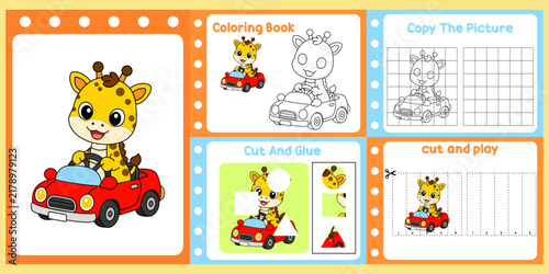 worksheets pack for kids a cute giraffe vector.
