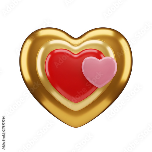 Golden heart icon with red and pink inner shapes
