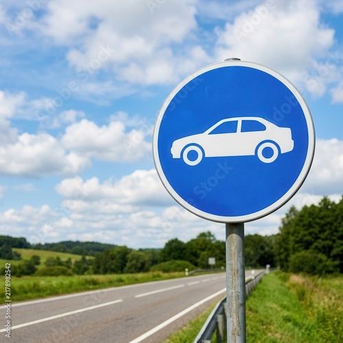 Road Sign Indicating Car Access In Rural Landscape