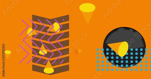 Geometrical graphic retro theme background animation with place for text. Minimal geometric elements frame video. Vintage abstract shapes for advertising.