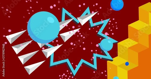 Geometrical graphic retro theme background animation with place for text. Minimal geometric elements frame video. Vintage abstract shapes for advertising.